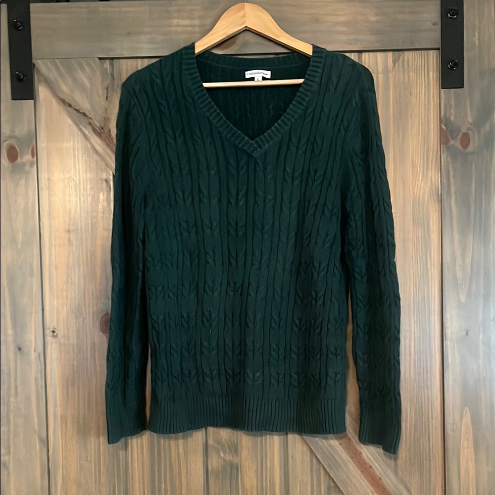 Croft and Barrow Women’s Dark Green Cable Knit Sweater Size XL